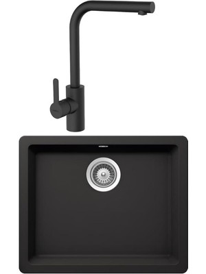 Hafele Lazio Carbon Siyah Granit Eviye + Hafele Lemare Siyah Mutfak Bataryası Seti