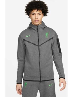 Nike Liverpool Fc Tech Fleece Kapüşonlu Erkek Sweatshirt Gri