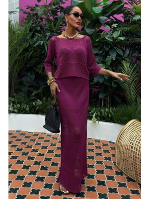 Lijuri Kayık Yaka Yarım Kol Ajurlu Triko Takım 10093 R1-L-K2