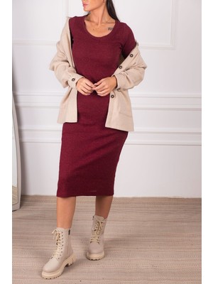 Armonika Kadın Bordo Uzun Kaşkorse Elbise ARM-24K001028