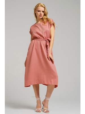 Armonika Kadın Gül Kurusu Beli Lastikli Bağlamalı Elbise ARM-23Y001106