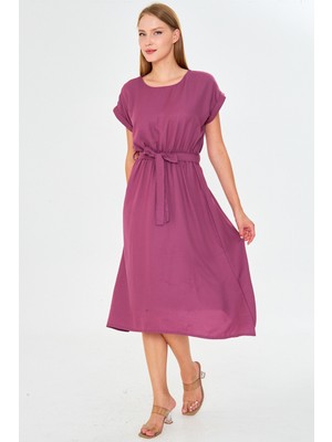 Armonika Kadın Gül Kurusu Beli Lastikli Bağlamalı Elbise ARM-19Y001060