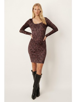 Armonika Kadın Vizon Çiçekli Kadife Elbise ARM-26K136052