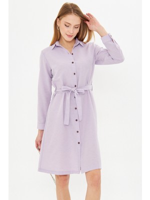 Armonika Kadın Lila Uzun Gömlek Elbise ARM-22K001141