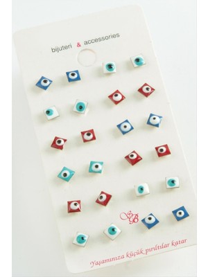 İlkyaz Fashion Karışık Kare Nazar Mineli Minik Küpe 1 Çift