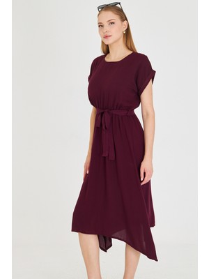 Armonika Kadın Mürdüm Beli Lastikli Bağlamalı Elbise ARM-19Y001060