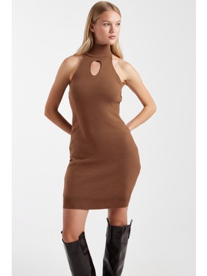 Armonika Kadın Camel Önü Pencereli Kolsuz Triko Elbise ARM-26K136063