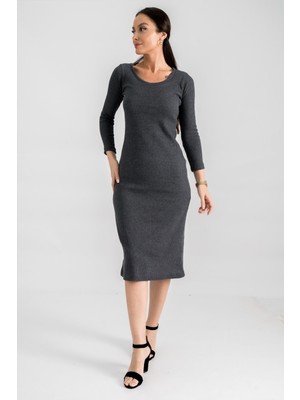 Armonika Kadın Antrasit Uzun Kaşkorse Elbise ARM-24K001028