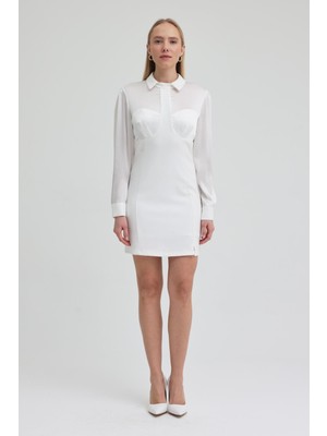 Lijuri Sırt Dekolteli Gömlek Yaka Şık Elbise 2934 R4-D-K2