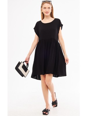 Armonika Kadın Siyah Beli Büzgülü Mini Elbise ARM-24Y001090