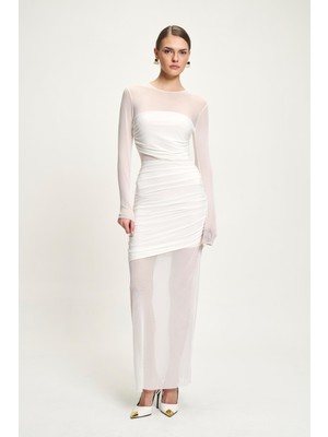 Lijuri Tül Detaylı Büzgülü Elbise 2936 R3-K-K5