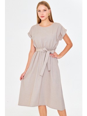 Armonika Kadın Vizon Beli Lastikli Bağlamalı Elbise ARM-18Y001133