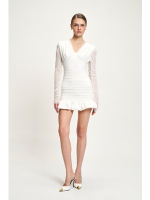 Lijuri Kolları Tül Fırfırlı Mini Elbise 2925 R5-I-K3