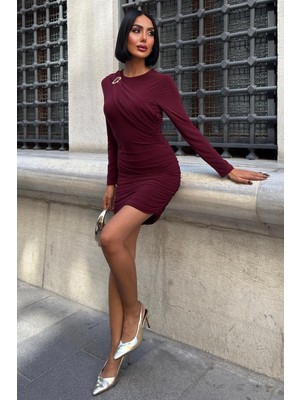Lijuri Aksesuar Detaylı ve Büzgülü Slim Elbise 2913 R6-F-K4