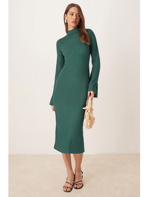 Armonika Kadın Yeşil Arkası Yırtmaçlı Elbise ARM-26K042013