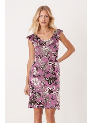 Armonika Kadın Gül Kurusu V Yaka Yakası Fırfırlı Kolsuz Elbise ARM-25Y001098