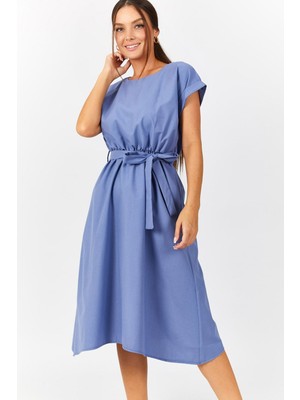 Armonika Kadın Buzmavi Beli Lastikli Bağlamali Elbise ARM-18Y001120