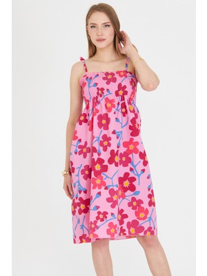 Armonika Kadın Pembe Askıları Bağcıklı Göğsü Gipe Lastikli Mini Elbise ARM-25Y001047