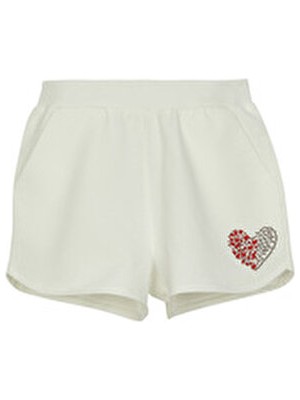 Lovetti Ekru Kız Çocuk Şort Kalp Baskılı Dijital Baskı ile Günlük Kullanım için Rahat ve Şık