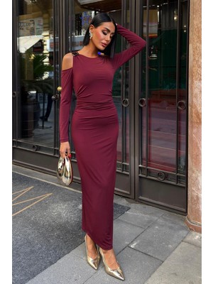 Lijuri Omuz Aksesuarlı ve Dekolteli Drape Elbise 2912 R5-E-K3