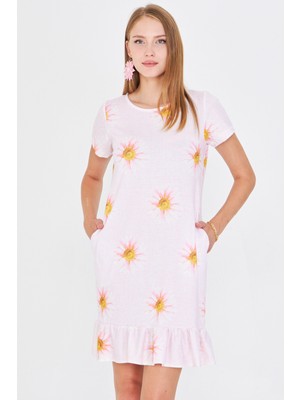 Armonika Kadın Pembe Kısa Kollu Altı Fırfırlı Elbise ARM-25Y001066
