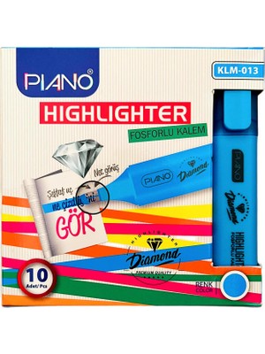 Piano Diamond Fosforlu Kalem Mavi (KLM-013) 10 Adet