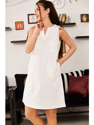 Armonika Kadın Ekru Cepli Midi Boy Elbise ARM-19Y001122