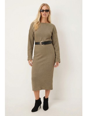 Armonika Kadın Haki Uzun Kollu Yumuşak Dokulu Salaş Elbise ARM-26K001078