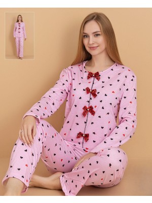 Kalpli Fiyonk Detaylı Kadın Pijama Takımı – Pembe
