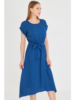 Armonika Kadın Koyu Mavi Beli Lastikli Bağlamalı Elbise ARM-18Y001120