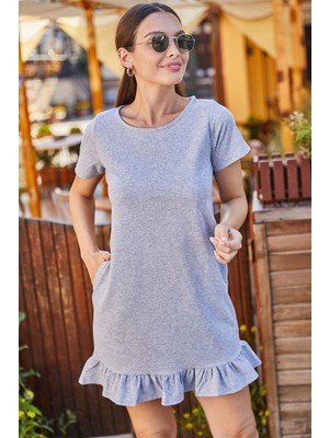 Armonika Kadın Gri Kısa Kollu Altı Fırfırlı Elbise ARM-20Y001032