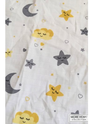 More Home 1 Adet Ay&yıldızlı 90X90 cm %100 Pamuk Tek Katlı Müslin Kumaş Bebek Örtüsü.