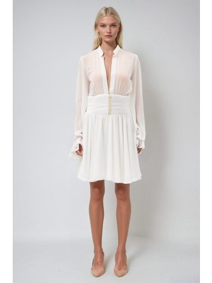 Lijuri Gold Düğme ve Bel Detaylı Tül Elbise 2932 R3-J-K2