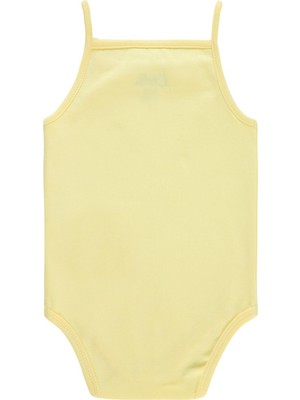 Kujju Civil Baby Penye Ip Askılı Dantelli  Kız Çıtçıtlı Badi - Sarı 2-3 Yaş