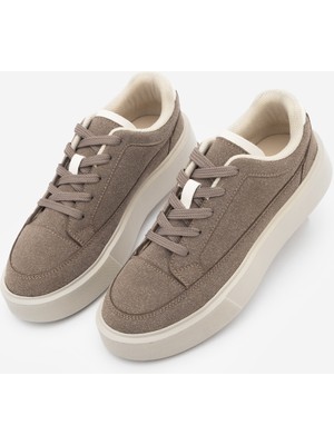 Marjin Kadın Sneaker Bağcıklı Kalın Taban Spor Ayakkabı Domen Vizon Süet