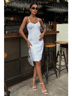 Lijuri Belina Taş Detaylıı Mini Elbise 2804 R2-H-K2