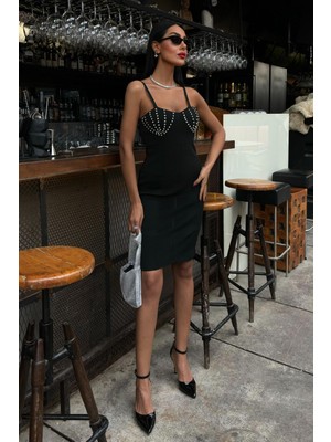 Lijuri Belina Taş Detaylıı Mini Elbise 2804 R2-H-K2