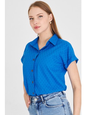Armonika Kadın Mavi Kısa Kol Gömlek ARM-25Y001060