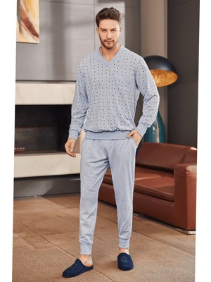 Mecit Pijama By Mecit 2757 Mavi Büyük Beden Erkek Pijama Takımı