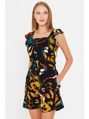 Armonika Kadın Hardal Kolları Fırfırlı Arkası Bağlamalı Cepli Kısa Tulum ARM-25Y001099