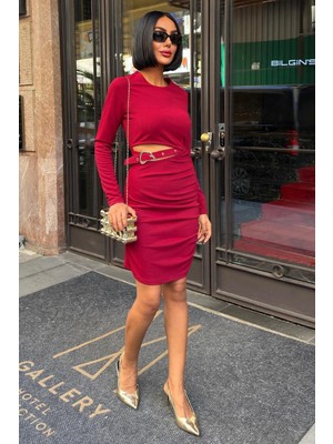 Lijuri Beli Dekolte ve Kemer Detaylı Sandy Elbise 2917 R6-B-K2