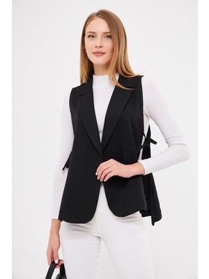 Armonika Kadın Siyah Erkek Yaka Yandan Bağlamalı Yelek ARM-25K001007