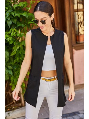 Armonika Kadın Siyah Cep Kapaklı Yelek ARM-17Y00041