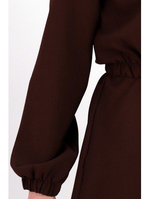 Armonika Kadın Kahve Gömlek Yaka Detaylı Beli ve Kolu Lastikli Elbise ARM-26K001023