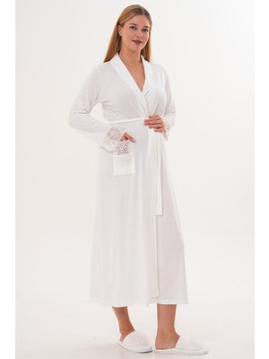 Mecit Pijama Mecit 6306 Ekru Kadın Uzun Sabahlık