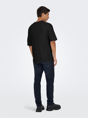 Only & Sons Onskalmar Rlx 12 Ss Crew Knıt  Siyah Kazak - 22033561
