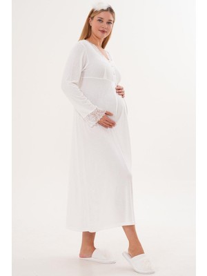 Mecit Pijama Mecit 6305 Ekru Hamile Lohusa Gecelik