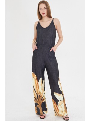 Armonika Kadın Hardal Ön Arka V Askılı Beli Lastikli Cepli Tulum ARM-25Y001035