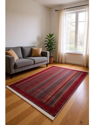 BLG Home Kırmızı Çok Renkli Kilim Desenli Modern Salon Halısı BLG3823