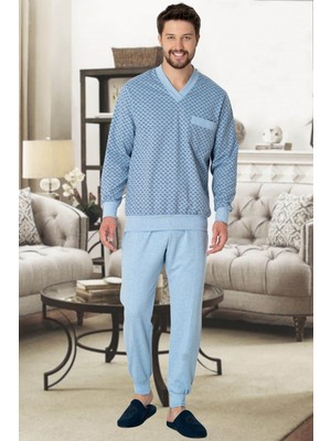 Mecit Pijama Mecit 2766 Mavi Büyük Beden Erkek Pijama Takımı